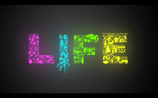 Neon colorful word black background - life free wallpaper
