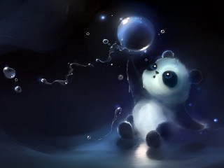 Panda floating bubbles neck eyes - art free wallpaper