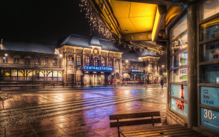 Rainy night central station architecture - rainy free wallpaper