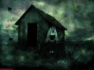 Woman sitting wooden building ghost - a wooden building free wallpaper