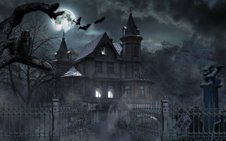 Creepy house bats night full - full free wallpaper