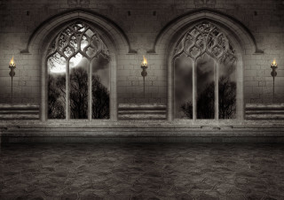 Gothic room three windows stone - room free wallpaper for desktop