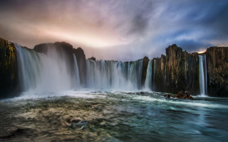 Waterfall rainbow sky water clouds - a dark sky free wallpaper