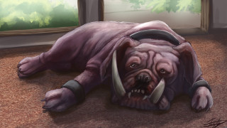 Dog laying floor head collar - ultra realistic digital art free wallpaper