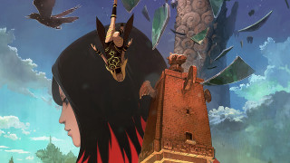 Woman strange head tower birds - 2 d game art free wallpaper