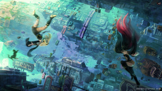 Couple flying cityscape buildings clock - a couple of people free wallpaper for desktop