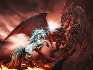 White horse red dragon fire - a white horse free wallpaper