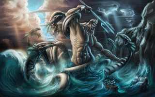Man woman ocean sword ship - matte fantasy painting free wallpaper