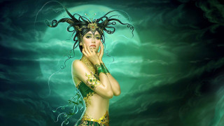 Woman green gold costume posing - egyptian art free wallpaper