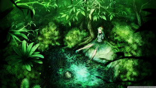 Woman sitting tree forest stream - a tree in a forest free wallpaper