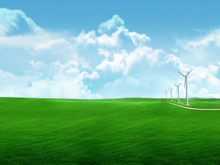 Green field wind turbines blue 2 - a green field free wallpaper