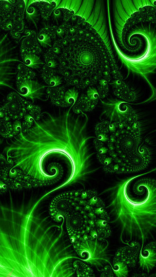 Green fractal swirls bubbles black - swirl free wallpaper