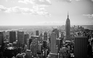 Black white city skyline river 3 - evaline ness free wallpaper