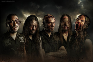 Men blood faces covered group - biomechanical free wallpaper