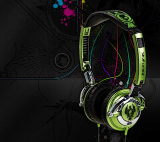 Headphones green design black background - andries stock free wallpaper