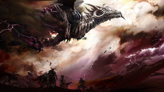 Dragon flying cloudy sky man 2 - dragon art free wallpaper