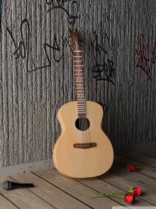 Guitar wooden floor graffiti wall - unreal free wallpaper