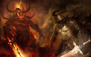 Demonic men horns armor fire - chris rahn free wallpaper
