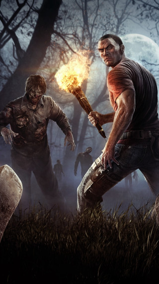Zombies forest torch man axe - their hand and a man holding free wallpaper