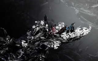 Black white flower arrangement butterfly - digital art free wallpaper