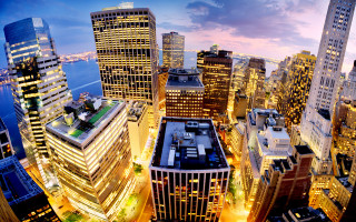 City night skyscrapers water purple - ashcan school free wallpaper