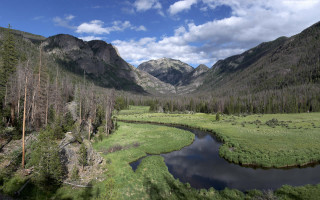 River lush forest trees mountains 2 - cloudy free wallpaper