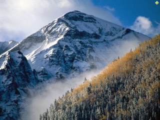 Snowy mountain forest clouds yellow - ada hill walker mountain free wallpaper