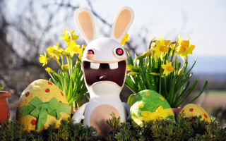 Bunny grass flowers eggs planter - a bunny free wallpaper
