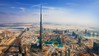 City sky view river water - ultra wide angle free wallpaper