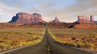 Long road desert mountains cloudy 3 - matte painting free wallpaper for desktop