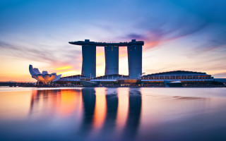 Sunset marina bay city singapore - international typographic style free wallpaper