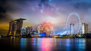 Fireworks display city night ferris - city background free wallpaper
