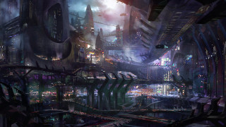 Futuristic city night lights buildings - craig mullins free wallpaper