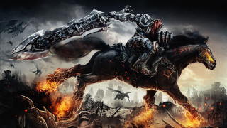 Man horse fire city sword 3 - his hand and a sword free wallpaper