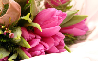 Pink flowers bouquet green leaves 2 - a bouquet free wallpaper