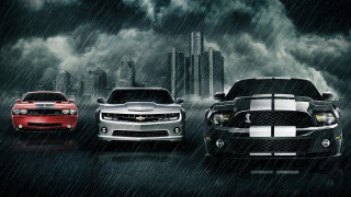 Three cars rain city skyline 2 - skyscraper free wallpaper