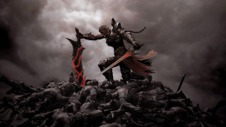 Man armor skulls sword shield - dark fantasy art free wallpaper