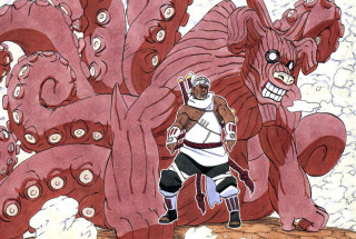Man octopus sword helmet drawing - his hand and a helmet free wallpaper