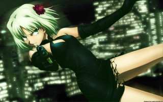 Woman black dress gun city - her hand and a city in the background free wallpaper