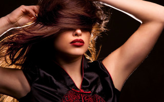 Woman long hair red lipstick 23 - red lipstick free wallpaper