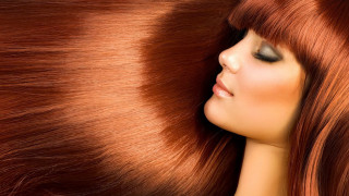 Woman red hair eyes closed - long red hair free wallpaper