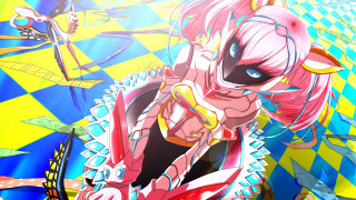 Pink hair checkered argyle racequeen - a yellow background free wallpaper for desktop