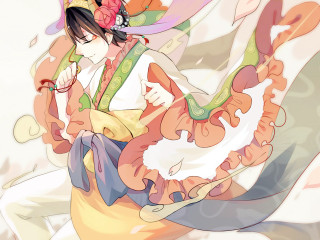 Woman dress hat flower hair - her hair and a flower free wallpaper