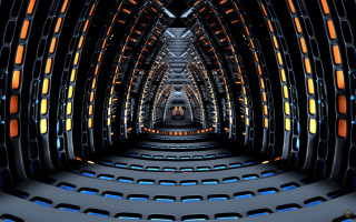 Large room long corridor lights - space art free wallpaper