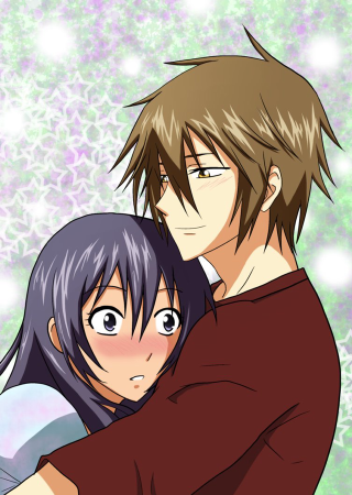Anime couple hugging snowflakes background - aya goda free wallpaper