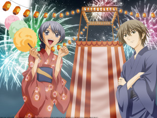 Anime characters stage fireworks curtain - firework free wallpaper