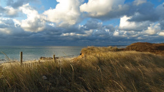 Beach fence water clouds sky - art free wallpaper for desktop