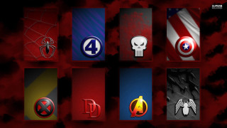 Logos red background spiderman center - marvel free wallpaper