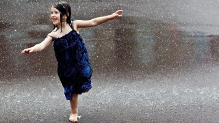 Little girl blue dress playing 2 - a little girl free wallpaper