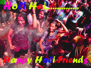 Happy holi friends crowd people - full free wallpaper